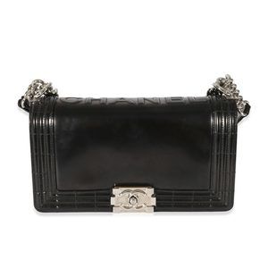 Chanel Black Vinyl Reverso Medium Boy Bag